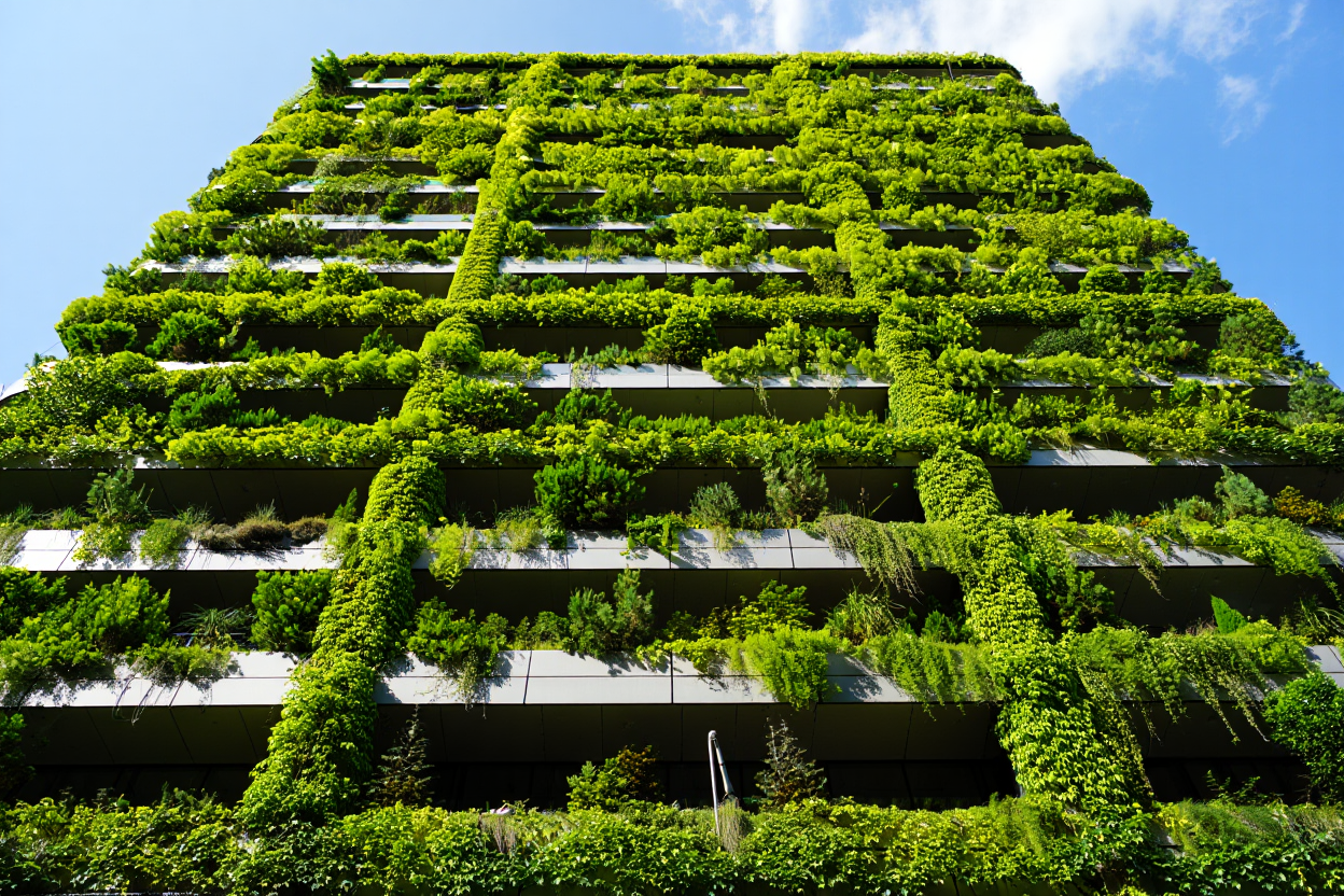 Façade végétale sur immeuble contemporain