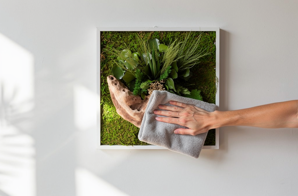 Entretien facile d'un tableau végétal artificiel avec un chiffon doux