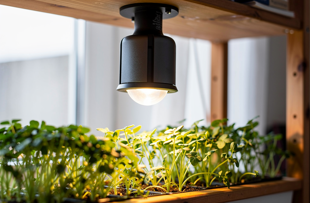 Ampoule LED croissance spectre complet éclairant des jeunes plants verts
